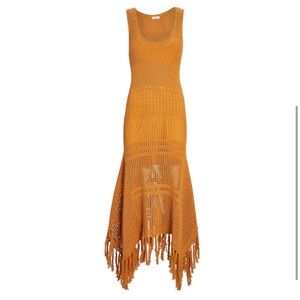 A.L.C. Orange Carolyn Fringed Crochet Midi Dress